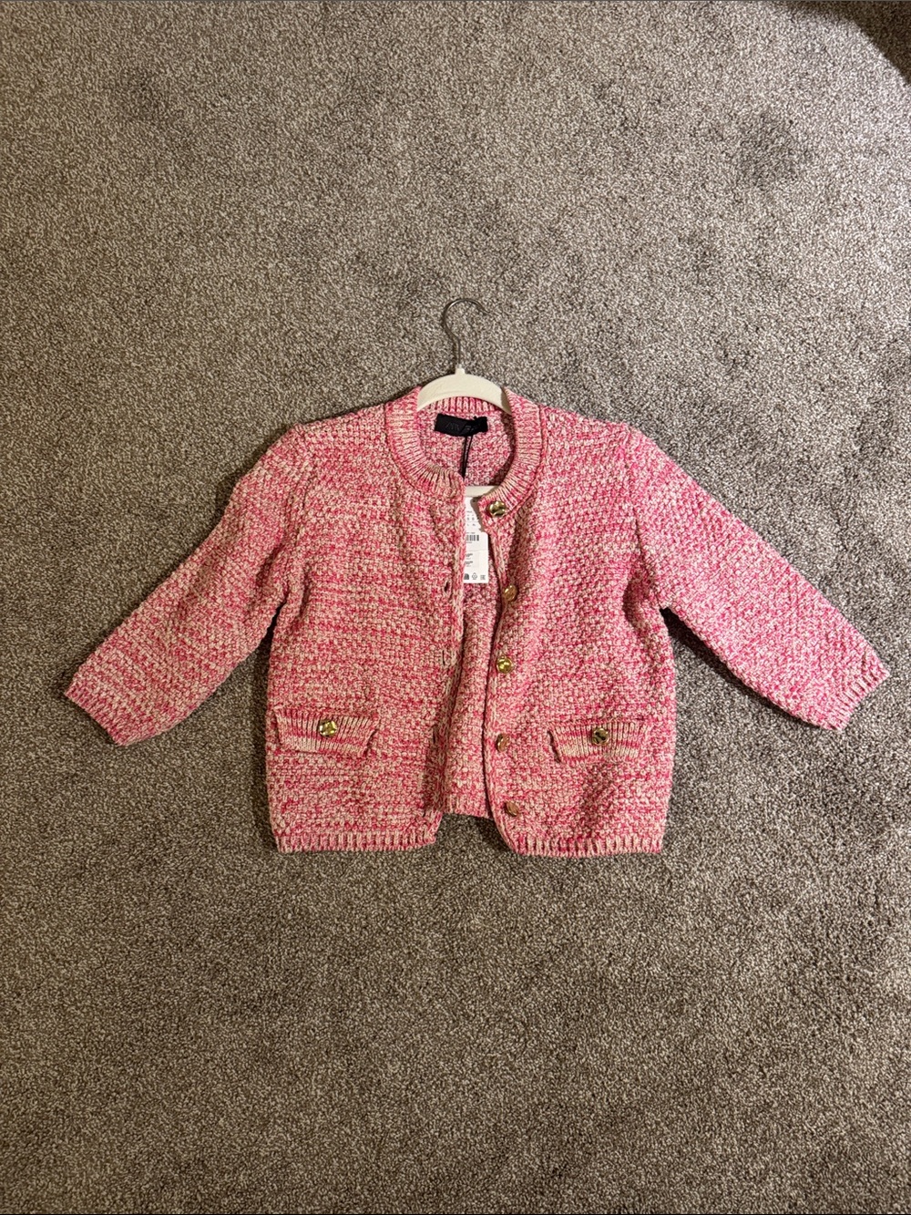 Zara Pink Tweed Knit Cardigan Jacket
